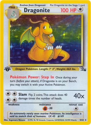 Dragonite (4) 004 - 1st Edition Holofoil Fossil - Holo Rare