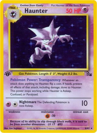 Haunter (6) 006 - 1st Edition Holofoil Fossil - Holo Rare