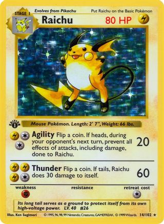 Raichu - 1st Edition Holofoil Base Set Shadowless - Holo Rare