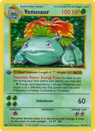 Venusaur/102 - 1st Edition Holofoil Base Set Shadowless - Holo Rare