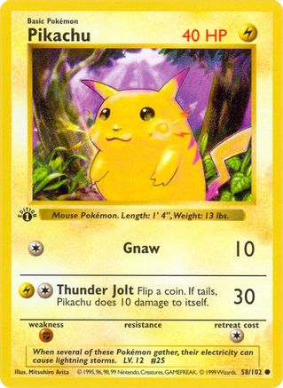 Pikachu 058 - 1st Edition Base Set Shadowless - Common