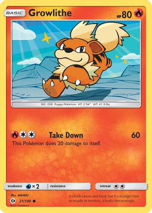 Growlithe 021 - Reverse Holofoil SM Base Set - Common