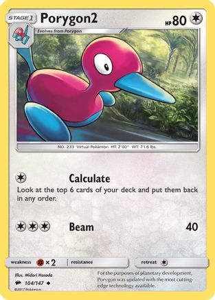 Porygon2 104 - Reverse Holofoil SM Burning Shadows - Uncommon