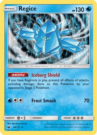 Regice 028 - Reverse Holofoil SM Crimson Invasion - Holo Rare