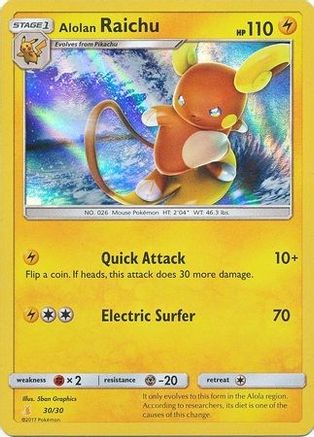 Alolan Raichu (#30 Holofoil) 030 - Holofoil SM Trainer Kit Lycanroc & Alolan Raichu - Uncommon