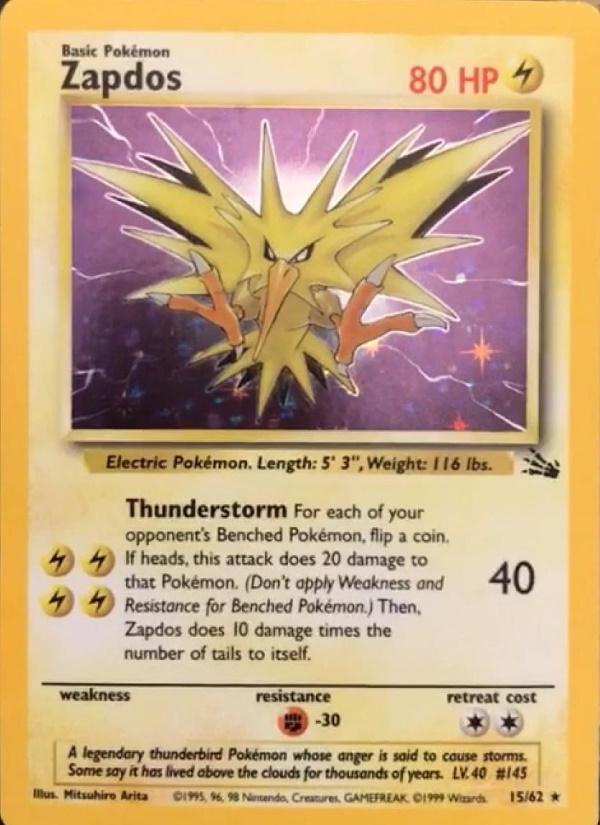 Zapdos (15) 015 - Unlimited Holofoil Fossil - Holo Rare