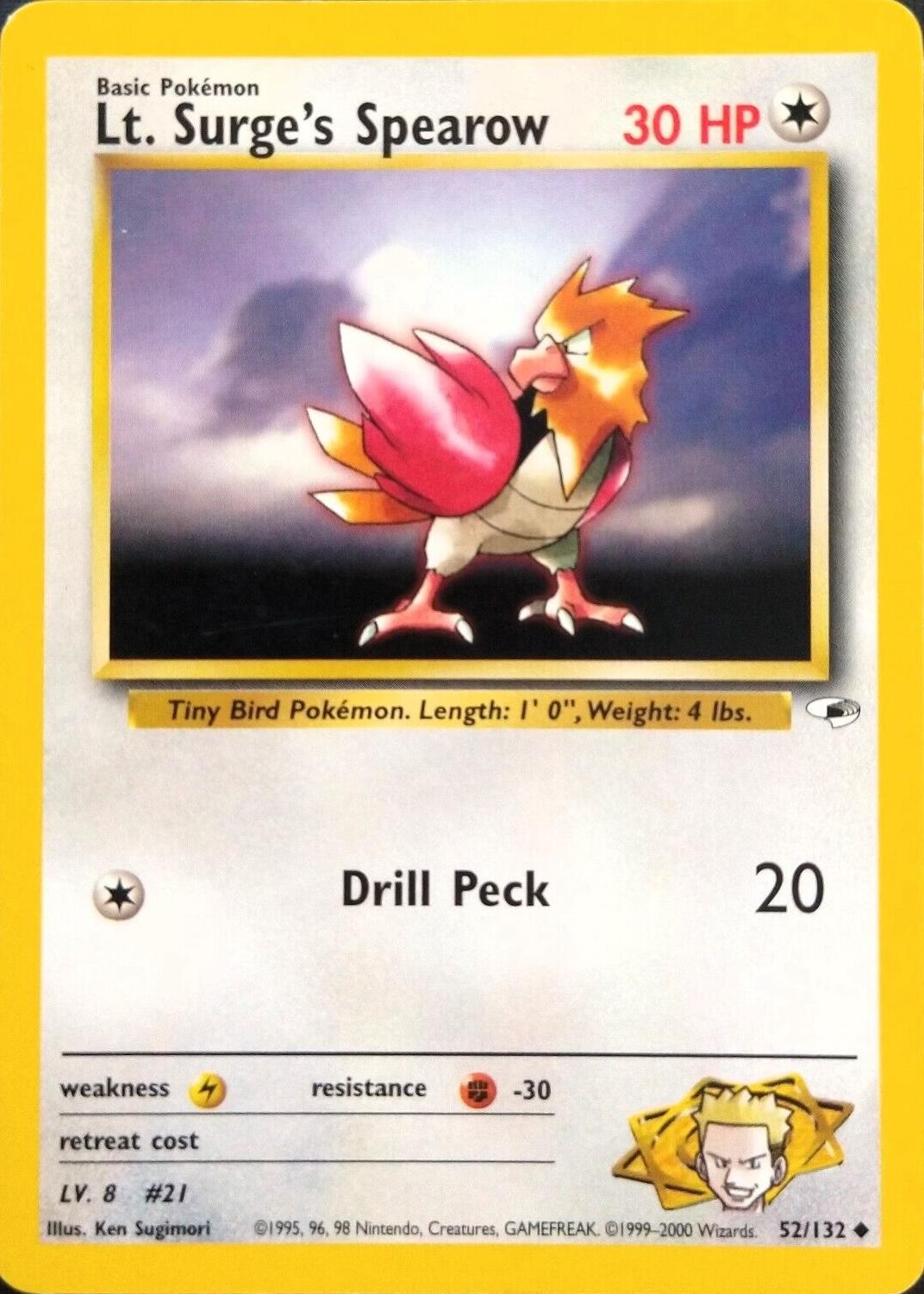 Lt. Surge's Spearow (52) 052 - Unlimited Gym Heroes - Uncommon