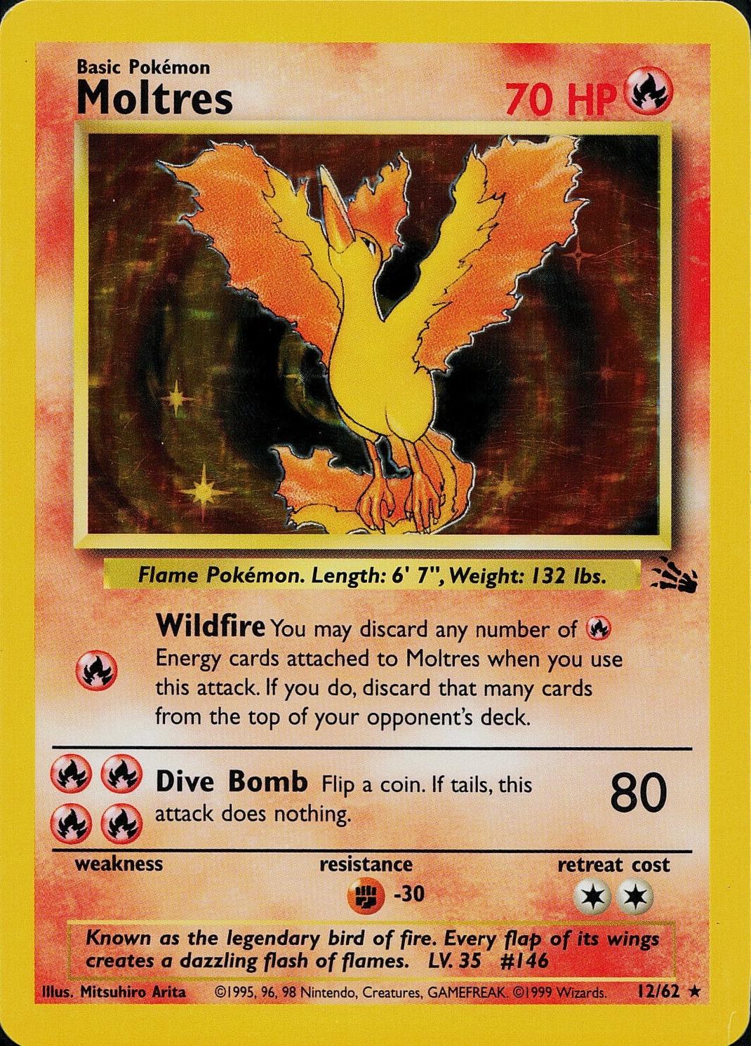 Moltres (12) 012 - Unlimited Holofoil Fossil - Holo Rare