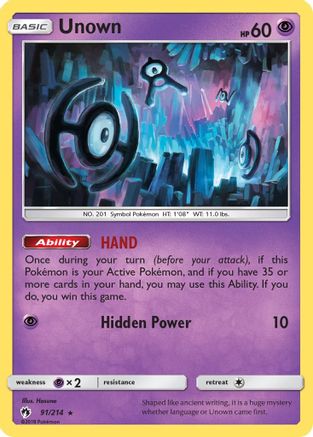Unown (91) 091/214 - Reverse Holofoil SM Lost Thunder - Rare