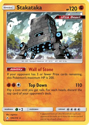 Stakataka 106 - Reverse Holofoil SM Unbroken Bonds - Holo Rare