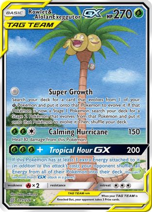 Rowlet & Alolan Exeggutor GX (Alternate Full Art) 215 - Holofoil SM Unified Minds - Ultra Rare