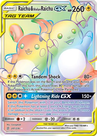 Raichu & Alolan Raichu GX (Secret) 241 - Holofoil SM Unified Minds - Secret Rare