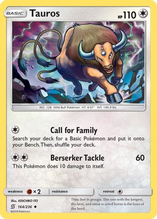 Tauros 164 - Reverse Holofoil SM Unified Minds - Uncommon