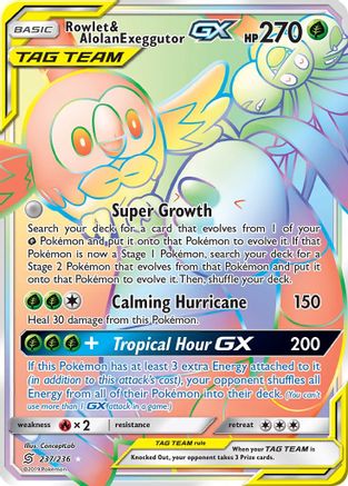 Rowlet & Alolan Exeggutor GX (Secret) 237 - Holofoil SM Unified Minds - Secret Rare