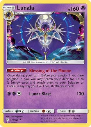 Lunala 102 - Reverse Holofoil SM Cosmic Eclipse - Holo Rare