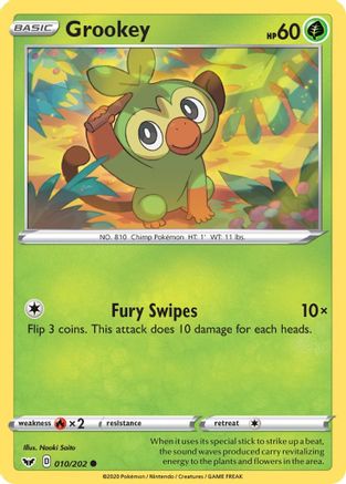 Grookey (010) 010 - Reverse Holofoil SWSH01 Sword & Shield Base Set - Common
