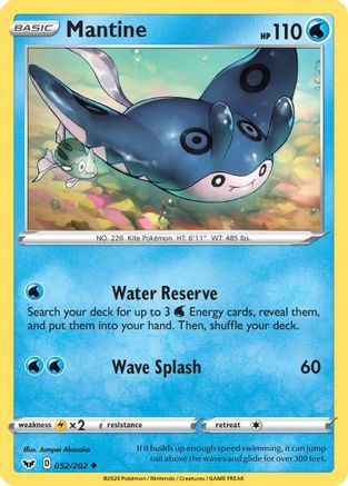 Mantine 052 - Reverse Holofoil SWSH01 Sword & Shield Base Set - Uncommon