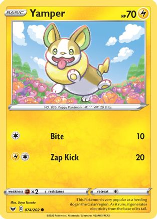 Yamper (074) 074 - Reverse Holofoil SWSH01 Sword & Shield Base Set - Common