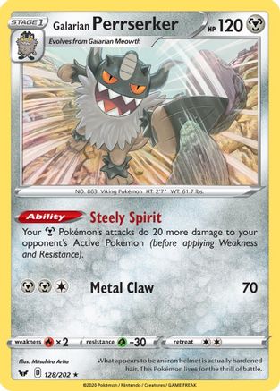 Galarian Perrserker 128 - Reverse Holofoil SWSH01 Sword & Shield Base Set - Holo Rare