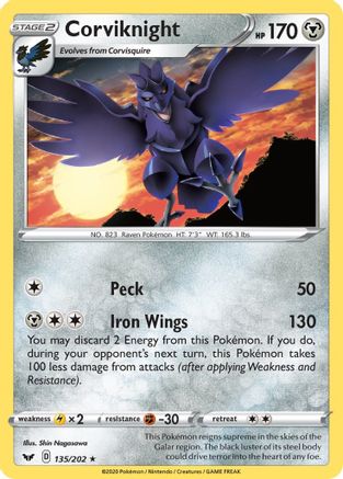 Corviknight 135 SWSH01 Sword & Shield Base Set - Rare