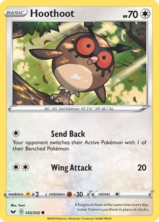 Hoothoot 143 - Reverse Holofoil SWSH01 Sword & Shield Base Set - Common