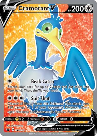 Cramorant V (Full Art) 198/202 - Holofoil SWSH01 Sword & Shield Base Set - Ultra Rare