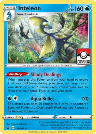 Inteleon 058/202 - Reverse Holofoil League & Championship Cards - Promo