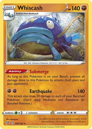 Whiscash 100 - Reverse Holofoil SWSH02 Rebel Clash - Rare
