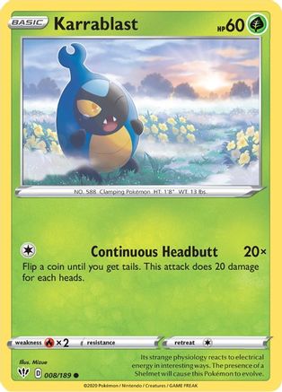 Karrablast 008 - Reverse Holofoil SWSH03 Darkness Ablaze - Common