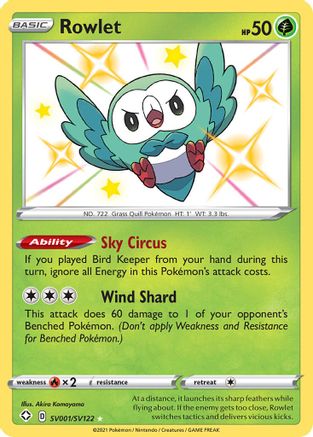 Rowlet SV001/SV122 - Holofoil Shining Fates Shiny Vault - Shiny Holo Rare
