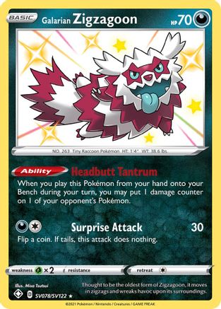 Galarian Zigzagoon SV078/SV122 - Holofoil Shining Fates Shiny Vault - Shiny Holo Rare