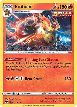 Emboar 025 - Reverse Holofoil SWSH05 Battle Styles - Holo Rare