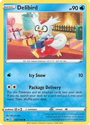 Delibird 032 - Reverse Holofoil SWSH06 Chilling Reign - Common