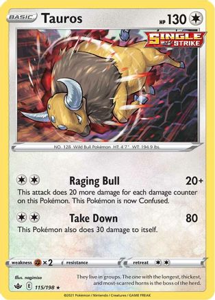 Tauros 115 - Reverse Holofoil SWSH06 Chilling Reign - Holo Rare