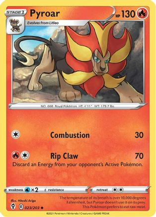 Pyroar 023 - Reverse Holofoil SWSH07 Evolving Skies - Uncommon