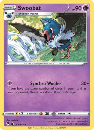 Swoobat 069 - Reverse Holofoil SWSH07 Evolving Skies - Uncommon