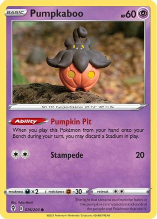 Pumpkaboo 076 - Reverse Holofoil SWSH07 Evolving Skies - Common