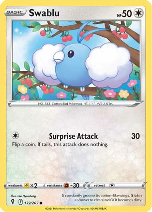 Swablu 132 - Reverse Holofoil SWSH07 Evolving Skies - Common