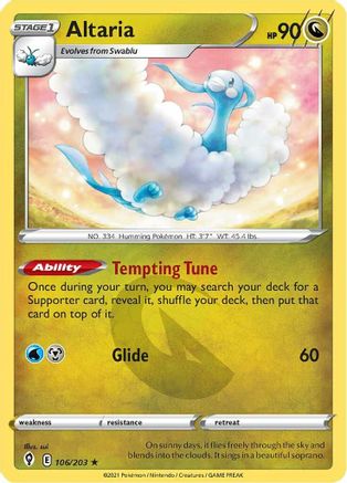 Altaria 106 - Reverse Holofoil SWSH07 Evolving Skies - Rare
