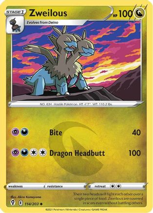 Zweilous 114 - Reverse Holofoil SWSH07 Evolving Skies - Uncommon