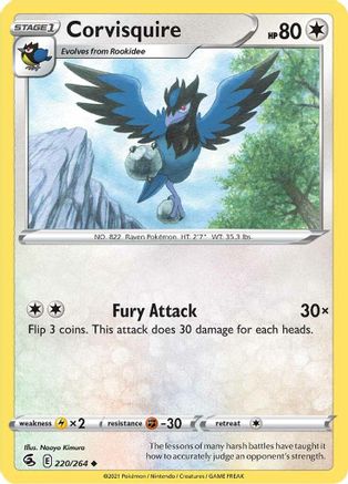 Corvisquire 220 - Reverse Holofoil SWSH08 Fusion Strike - Uncommon
