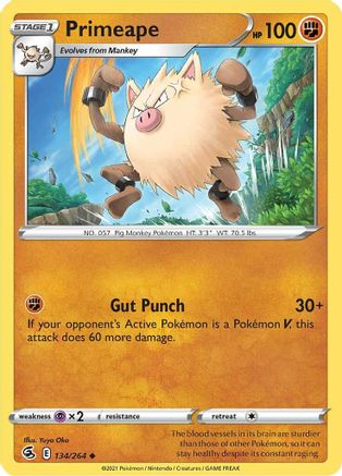 Primeape 134 - Reverse Holofoil SWSH08 Fusion Strike - Uncommon