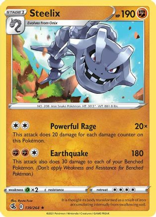 Steelix 139 - Reverse Holofoil SWSH08 Fusion Strike - Holo Rare