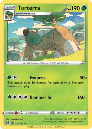 Torterra 008 - Reverse Holofoil SWSH09 Brilliant Stars - Holo Rare