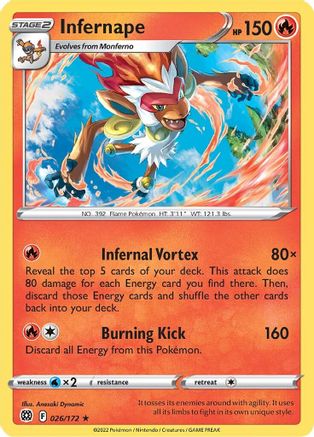 Infernape 026 - Holofoil SWSH09 Brilliant Stars - Holo Rare