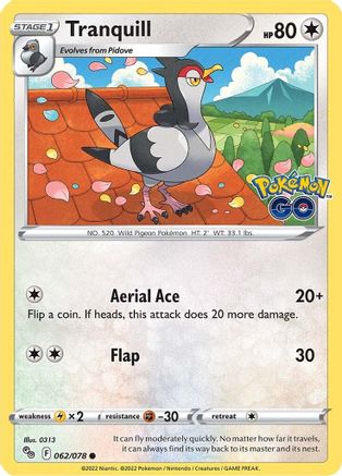 Tranquill 062 - Reverse Holofoil Pokemon GO - Common