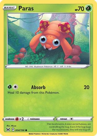 Paras 004 - Reverse Holofoil SWSH11 Lost Origin - Common