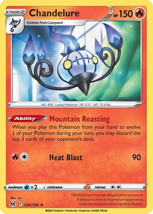 Chandelure 026 - Reverse Holofoil SWSH11 Lost Origin - Holo Rare