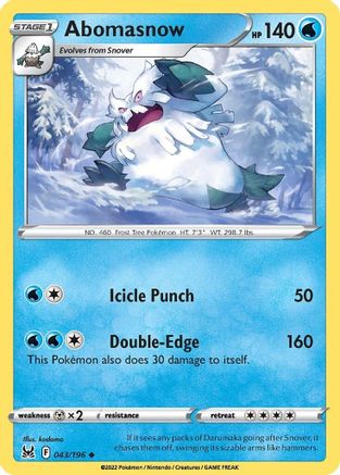 Abomasnow 043 - Reverse Holofoil SWSH11 Lost Origin - Uncommon