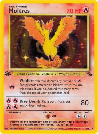Moltres (12) 012 - 1st Edition Holofoil Fossil - Holo Rare